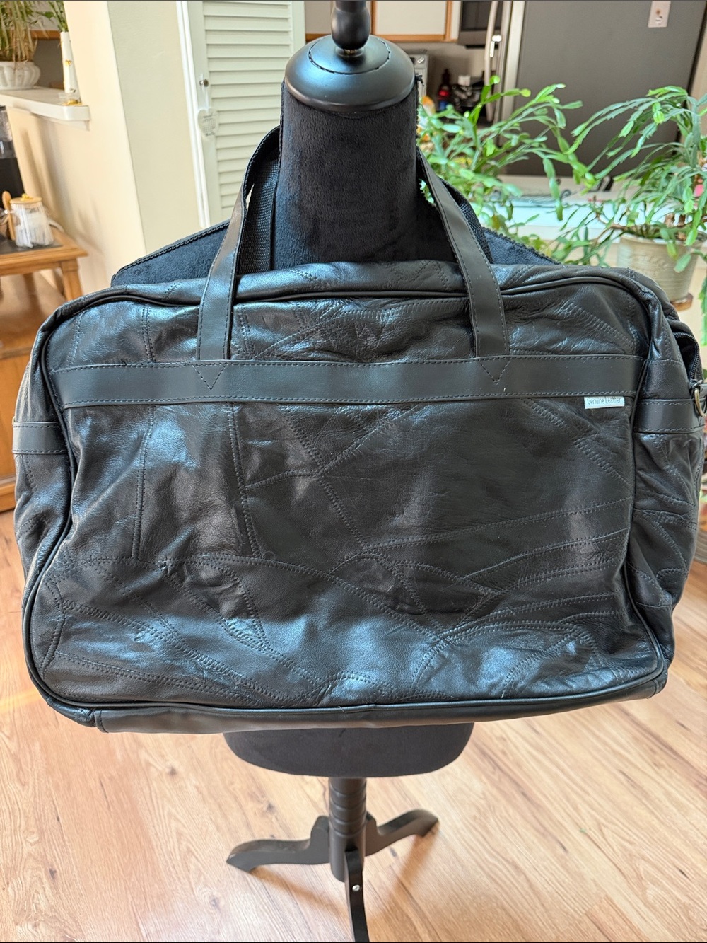 Black Leather Weekender Bag, EUC